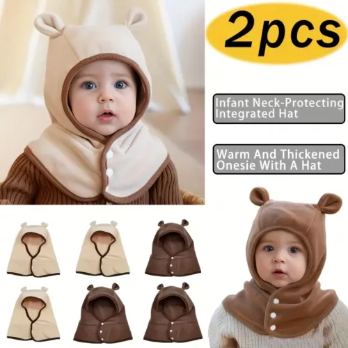 Ensemble bonnet enfant hiver – cache-cou et cagoule motif ours (lot de 2)