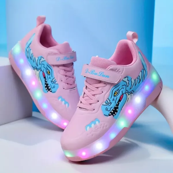 Chaussures à roulettes pour enfants avec lumières LED et freins rechargeables