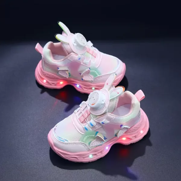 Chaussures princesses fille à LED avec oreilles de lapin et motifs papillon cœur
