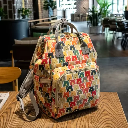 Sac à dos isotherme multifonction avec poches repas et imprimé lion girafe