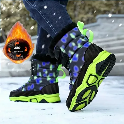 Bottes de neige garçon doublées polaire – chaussures d’hiver chaudes antidérapantes