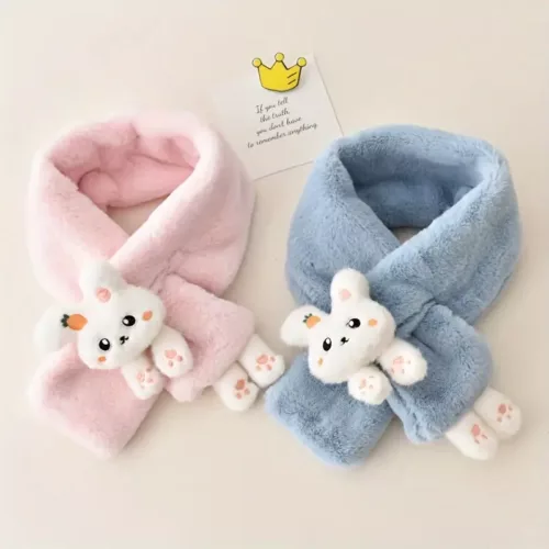 Écharpe tour de cou enfant en peluche douce – motif lapin mignon dessin animé