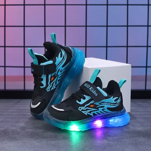 Baskets enfant LED motif dinosaure – chaussures sport lumineuses garçon fille