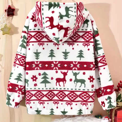 Cardigan de Noël enfant à capuche – maille douce motif renne festif