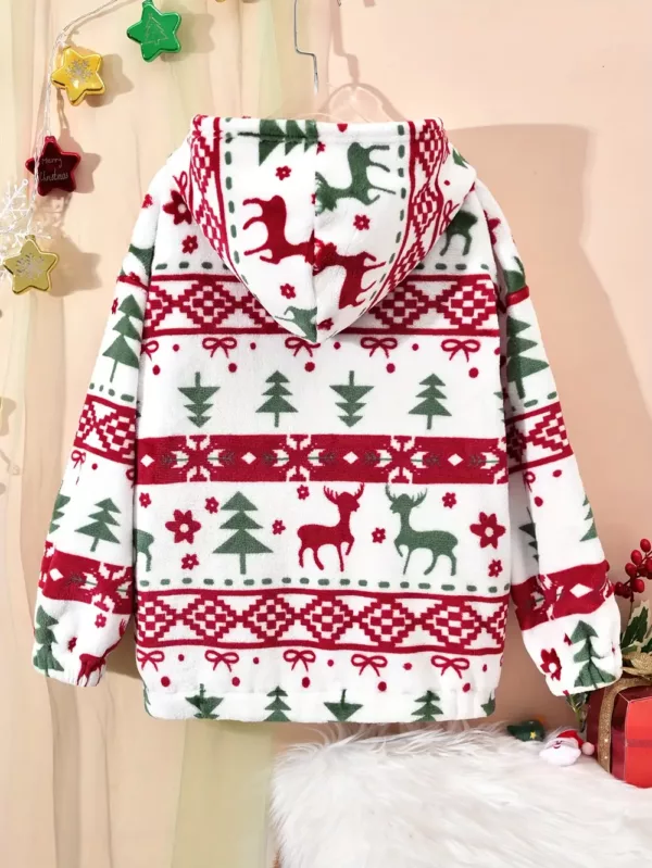 Cardigan de Noël enfant à capuche – maille douce motif renne festif