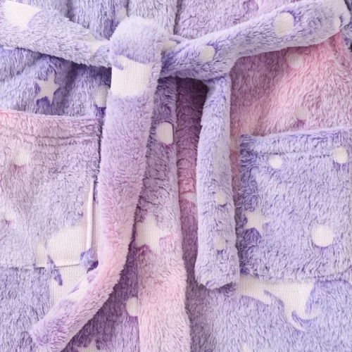 Robe de chambre enfant en flanelle douce avec capuche – effet phosphorescent