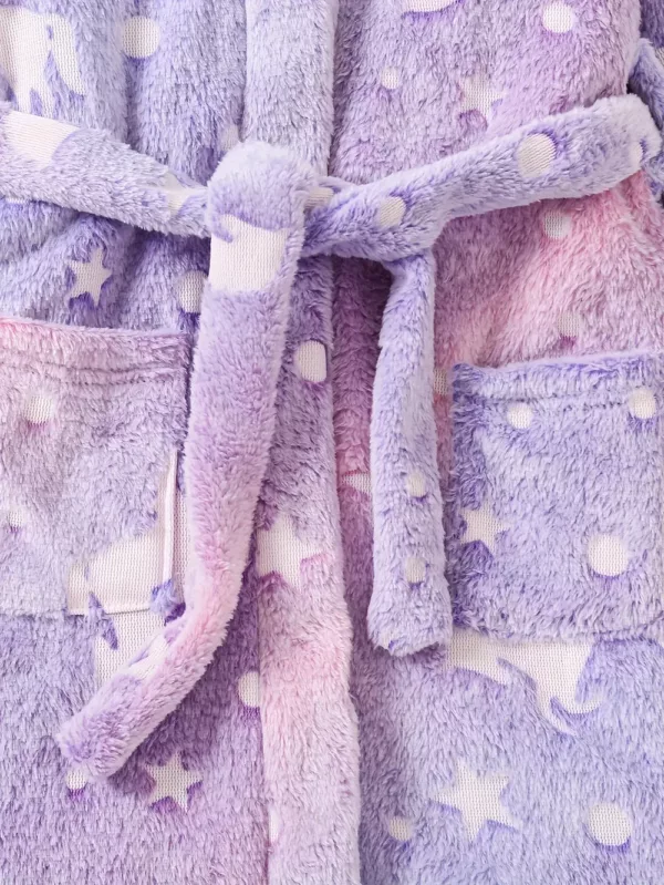 Robe de chambre enfant en flanelle douce avec capuche – effet phosphorescent