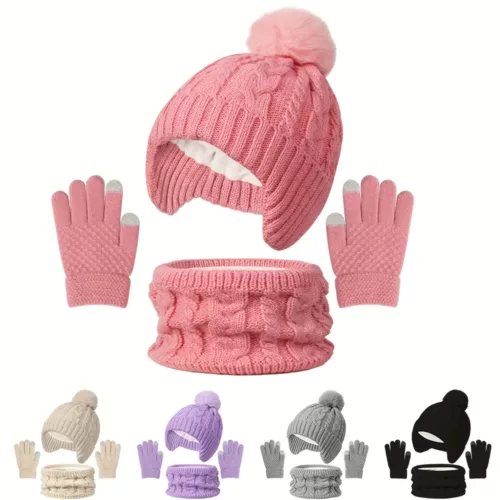 Ensemble hiver enfant 3 pièces – bonnet, tour de cou et gants doux et chauds