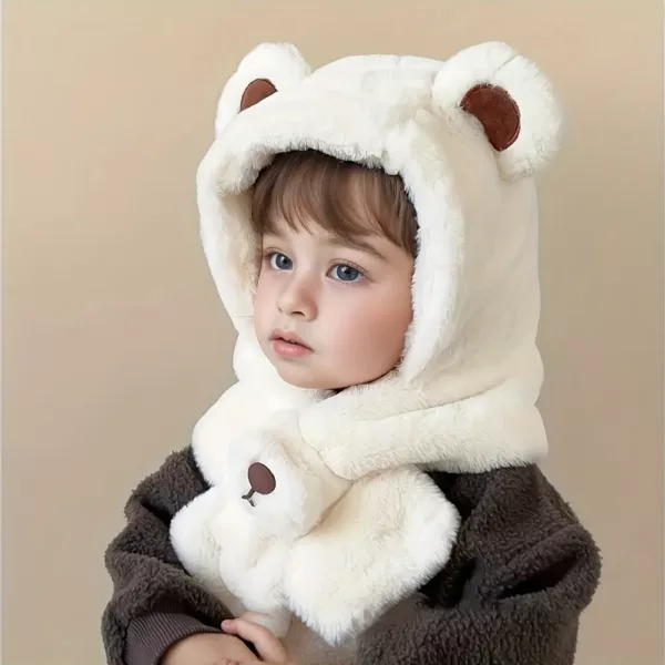 Ensemble bonnet et écharpe enfant motif ours – chaud et doux pour l’hiver