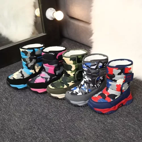 Bottes de neige enfant imperméables doublées chaud - camouflage hiver unisexe