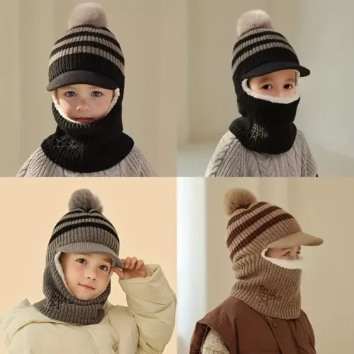 Bonnet d’hiver enfant avec tour de cou tricoté chaud et doux – 1 pièce