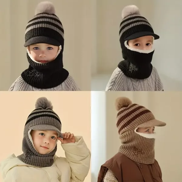 Bonnet d’hiver enfant avec tour de cou tricoté chaud et doux – 1 pièce