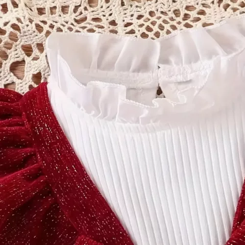 Ensemble robe longue bébé fille style princesse – 2 pièces col fantaisie nœud doré