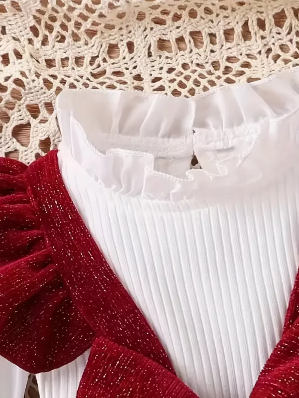 Ensemble robe longue bébé fille style princesse – 2 pièces col fantaisie nœud doré