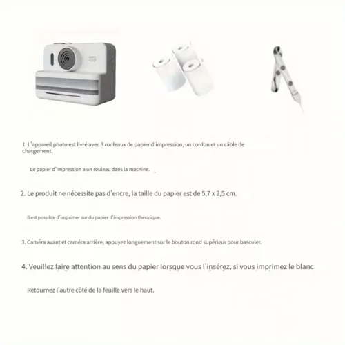 Appareil photo instantané enfant avec impression thermique et double objectif HD
