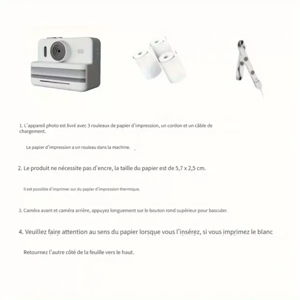Appareil photo instantané enfant avec impression thermique et double objectif HD