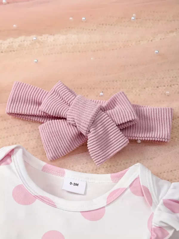 Ensemble naissance 3 pièces bébé fille – body, pantalon et bonnet assortis