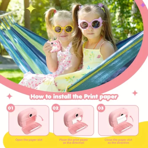 Appareil photo instantané enfant 2 en 1 avec selfie, vidéo HD et impression thermique