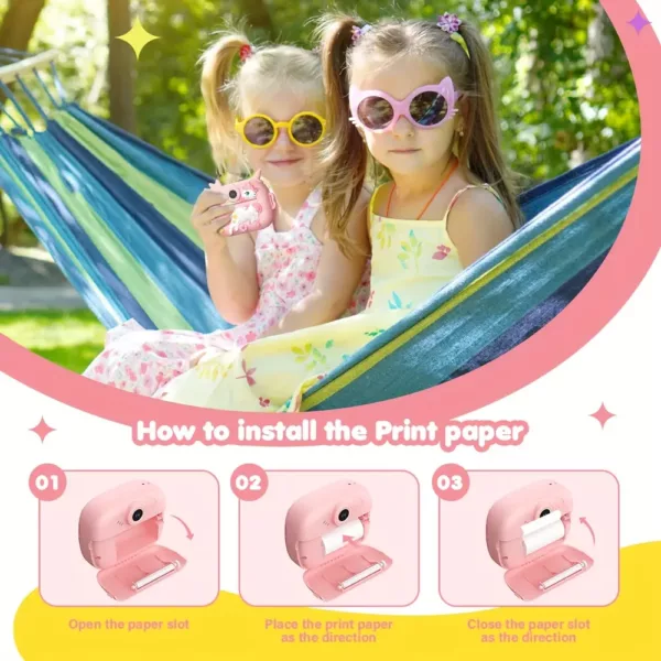 Appareil photo instantané enfant 2 en 1 avec selfie, vidéo HD et impression thermique