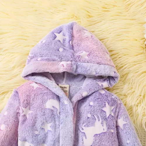 Robe de chambre enfant en flanelle douce avec capuche – effet phosphorescent
