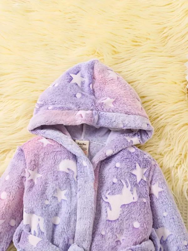 Robe de chambre enfant en flanelle douce avec capuche – effet phosphorescent