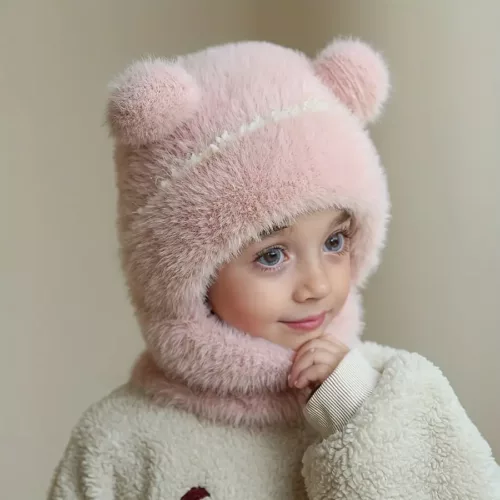 Bonnet enfant tricoté avec cache-cou intégré – chaud et idéal en hiver