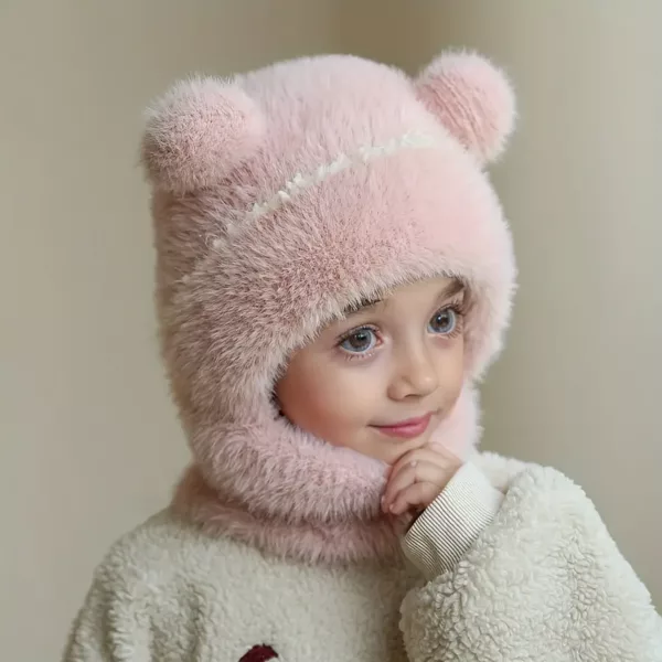 Bonnet enfant tricoté avec cache-cou intégré – chaud et idéal en hiver
