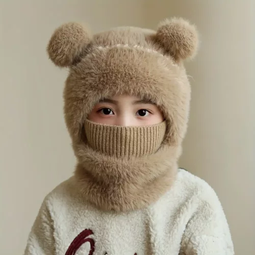 Bonnet enfant tricoté avec cache-cou intégré – chaud et idéal en hiver