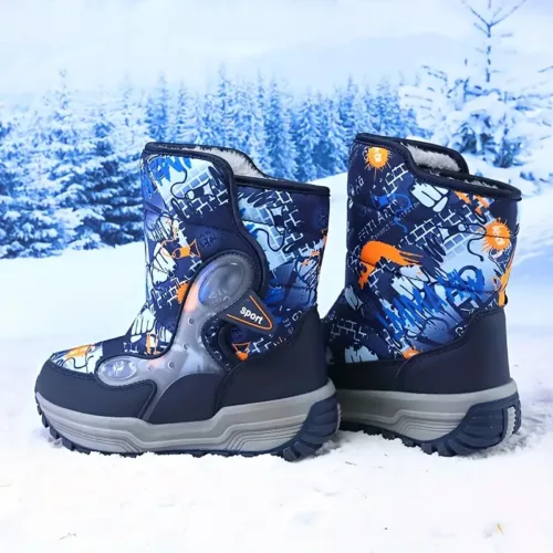 Bottes de neige enfant imperméables à motifs – doublées chaud pour l’hiver