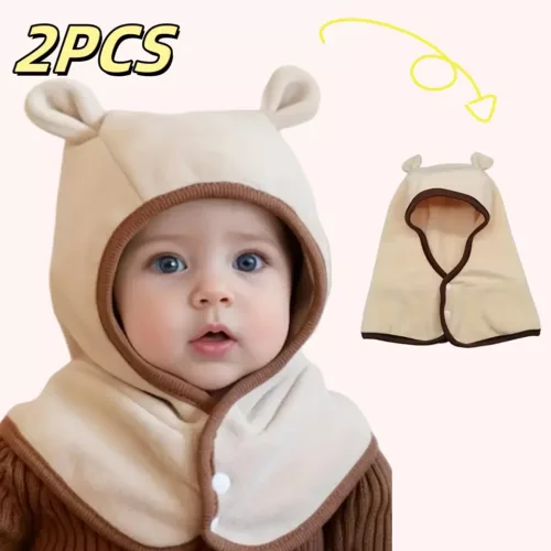Ensemble bonnet et écharpe enfant – tricot doux hiver avec motif ours mignon