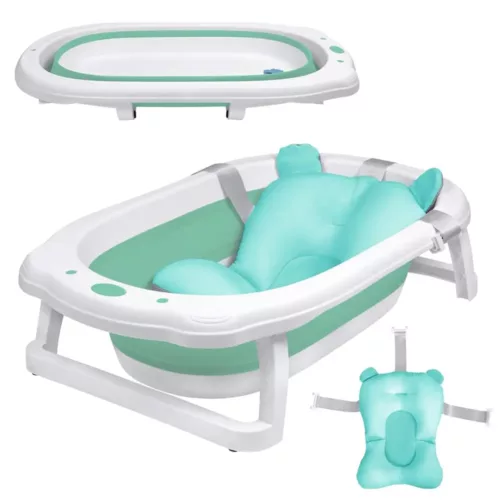 Baignoire pliable bébé ergonomique avec tapis amovible – compacte et antidérapante