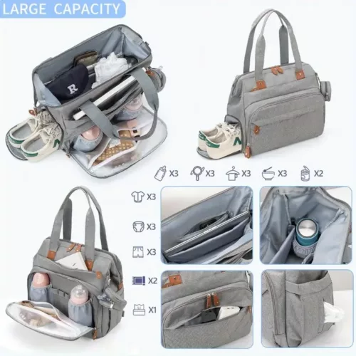 Sac à dos maman isotherme multifonction en tissu Oxford – compartiments pratiques