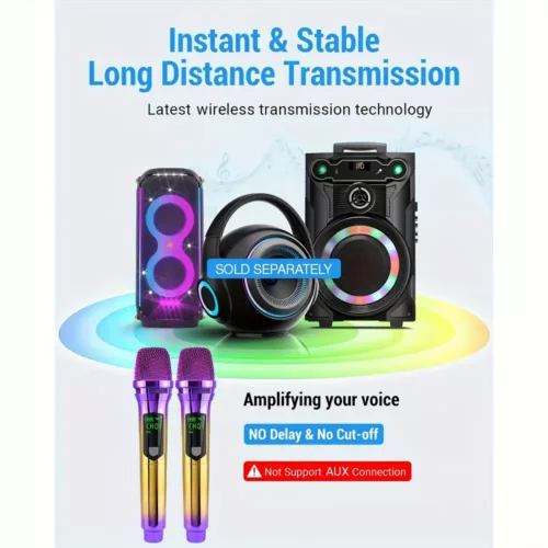 Microphones sans fil avec base rechargeable – duo dynamique compatible 3,5 mm & 6,35 mm