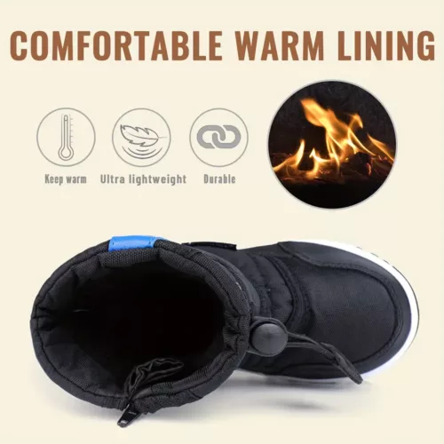 Bottes de neige enfant imperméables doublées fourrure – hiver mixte chaud antidérapant