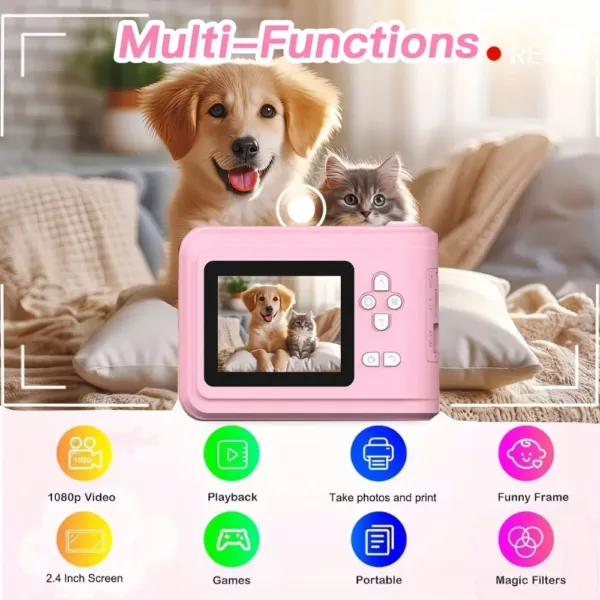 Appareil photo instantané enfant numérique – double objectif, carte SD incluse