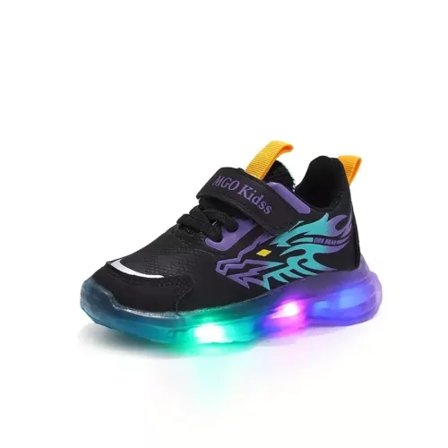 Baskets enfants à LED motif dragon – fermeture bande, semelle confort toutes saisons