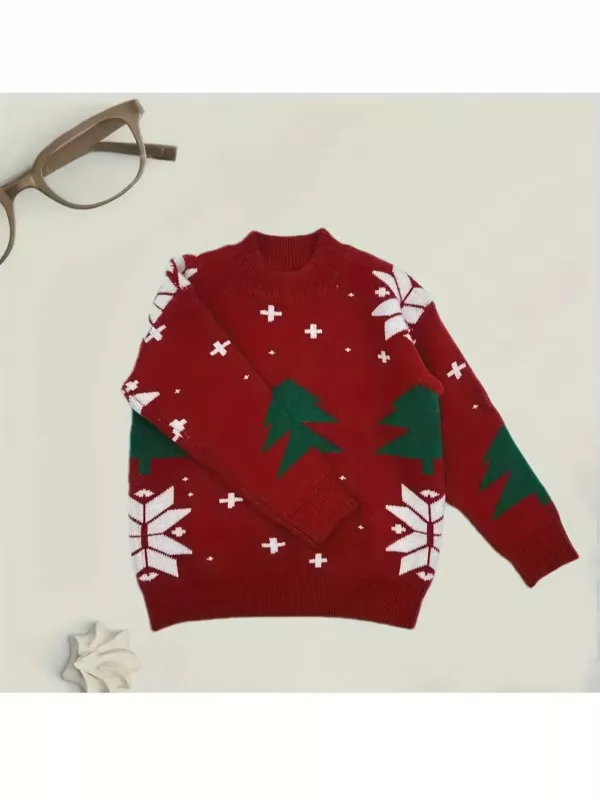 Pull de Noël enfant fille – motif renne en maille chaude style décontracté