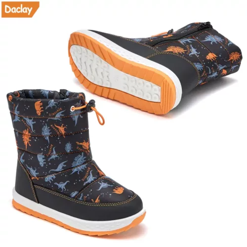 Bottes de neige enfant avec motif dinosaure et étoiles – doublure chaude et montantes