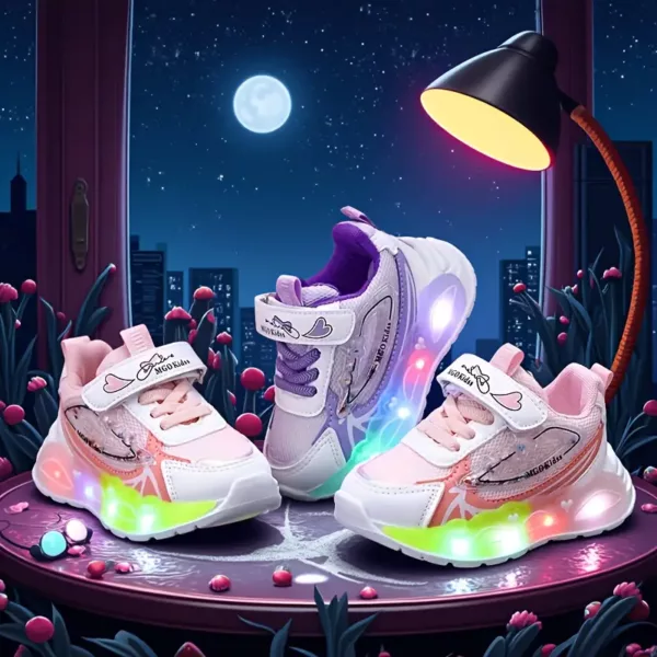 Baskets LED fille avec paillettes et cœurs – respirantes et ludiques