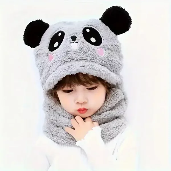 Bonnet fille avec capuche à oreilles et doublure peluche – écharpe intégrée chaude