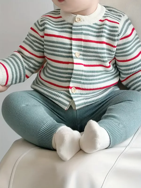 Ensemble naissance bébé fille – cardigan rayé polaire et pantalon chaud extérieur