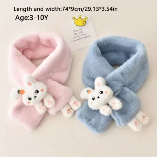 Écharpe tour de cou enfant en peluche douce – motif lapin mignon dessin animé