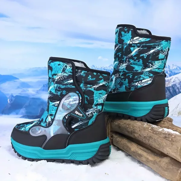 Bottes de neige enfant imperméables à motifs – doublées chaud pour l’hiver