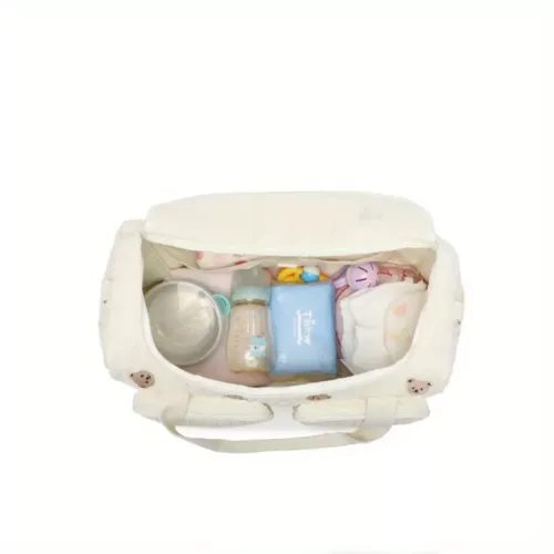 Sac à langer bandoulière en polyester brodé motif ours – pratique pour voyage