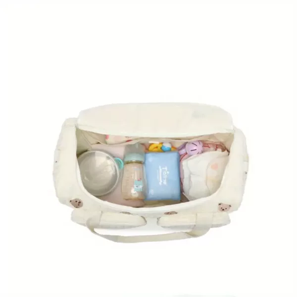 Sac à langer bandoulière en polyester brodé motif ours – pratique pour voyage