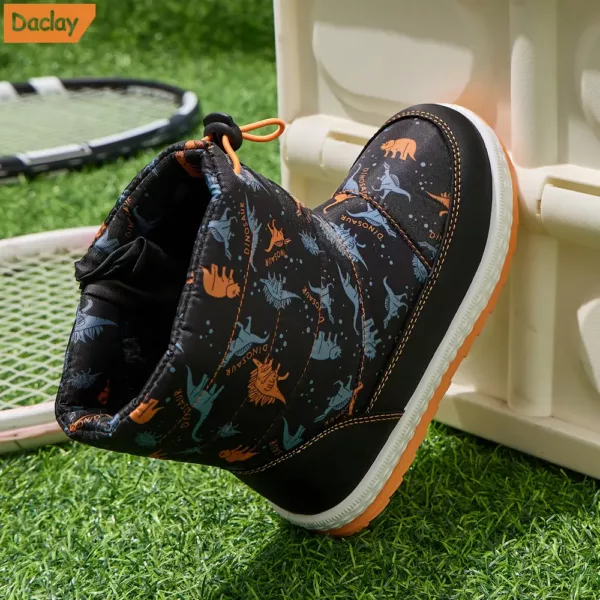 Bottes de neige enfant avec motif dinosaure et étoiles – doublure chaude et montantes
