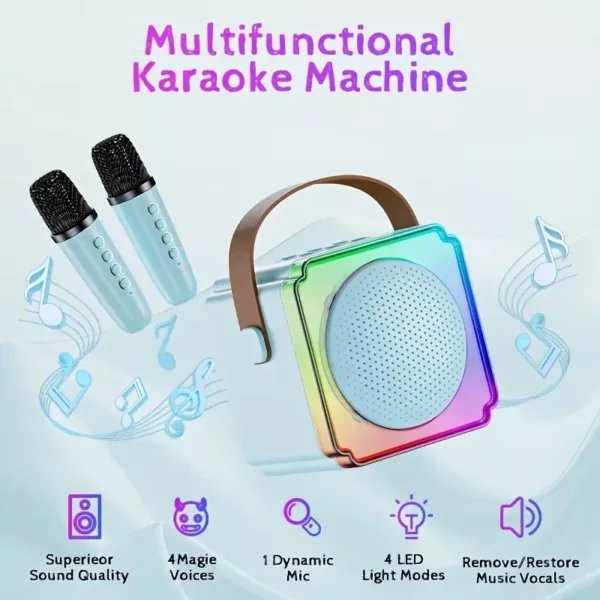 Machine karaoké portable avec 2 micros filaires et haut-parleur intégré pour soirées