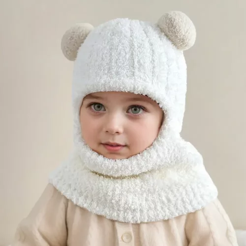 Bonnet à capuche enfant avec oreilles de loup – chaud et doux pour l’hiver