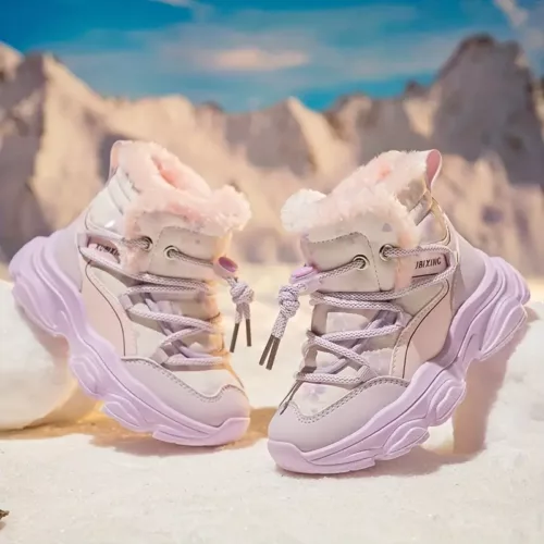 Bottes de neige fille fourrées polaire – montantes confort avec lacets élastiques