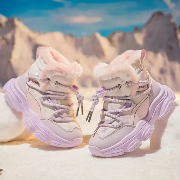 Bottes de neige fille fourrées polaire – montantes confort avec lacets élastiques